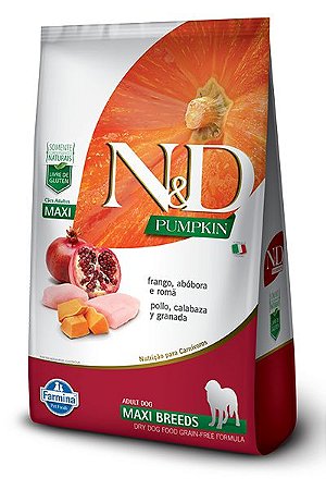 Ração Seca N&D Canine Pumpkin Adult Maxi sabor Frango, Abóbora e Romã 10,1kg