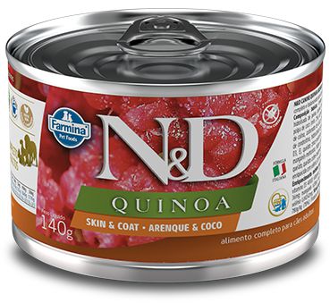 Alimento Úmido Lata N&D Canine Quinoa Skin & Coat sabor Arenque & Coco 140g