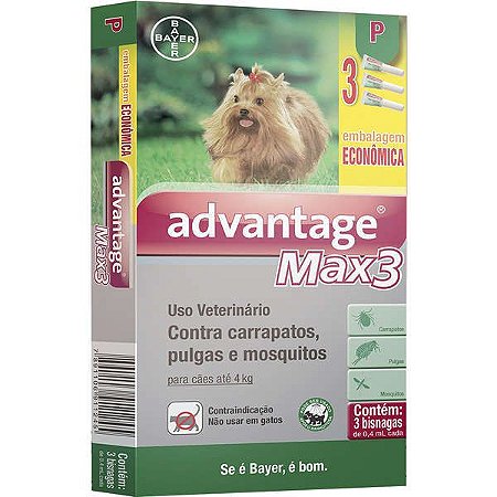Antipulgas e Carrapatos Elanco Bayer Advantage Max 3 P 0,4ml para Cães até 4kg