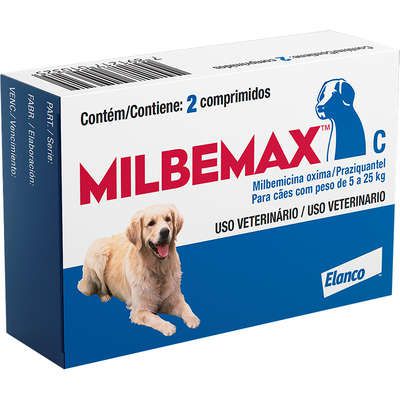 Vermífugo Elanco Milbemax C 2,5/25mg Entre 5kg e 25kg 2 Comprimidos