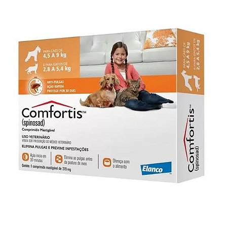 Ectoparasitida Elanco Comfortis Cães 270mg 4,5 a 9kg Gatos 2,8 a 5,4kg