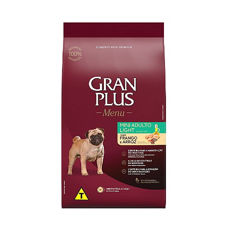 Ração Seca Gran Plus Menu Cães Adultos Light Porte Mini e Pequeno sabor Frango e Arroz