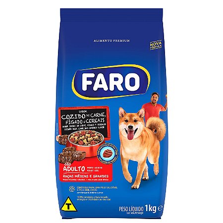 Ração Seca Faro para Cão Adulto de Porte Médio e Grande sabor Cozido de Carne, Fígado e Cereais