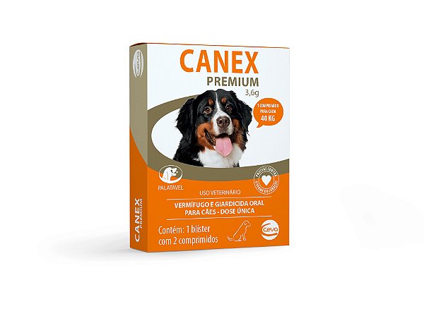 Vermífugo Ceva Canex Premium 3,6g 40kg 2 Comprimidos