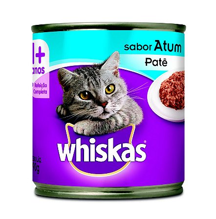 Alimento Úmido Lata Whiskas Gatos Adultos 1+ sabor Atum ao Patê 290g