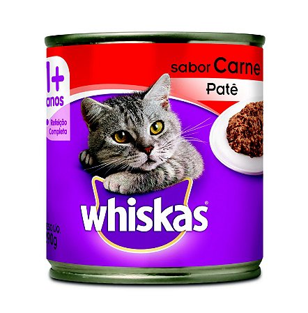 Alimento Úmido Lata Whiskas Gatos Adultos 1+ sabor Carne ao Patê 290g