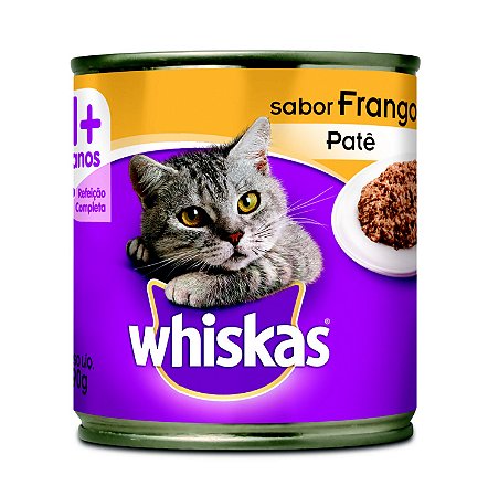 Alimento Úmido Lata Whiskas Gatos Adultos 1+ sabor Frango ao Patê 290g