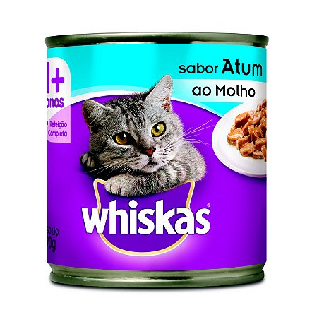 Alimento Úmido Lata Whiskas Gatos Adultos 1+ sabor Atum ao Molho 290g