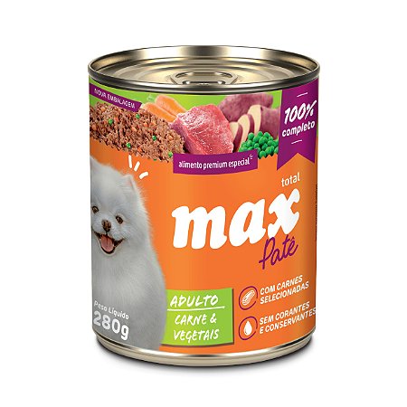 Alimento Úmido Lata Patê Max Cães Adultos sabor Carne e Vegetais 280g