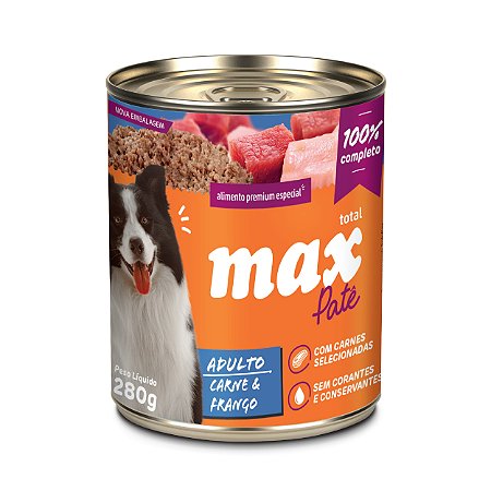 Alimento Úmido Lata Patê Max Cães Adultos sabor Carne e Frango 280g