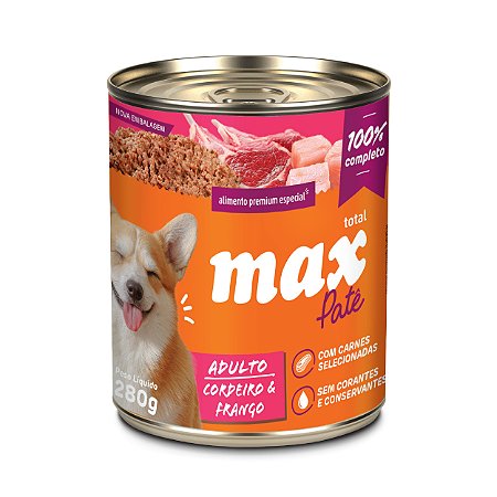 Alimento Úmido Lata Patê Max Cães Adultos sabor Cordeiro e Frango 280g