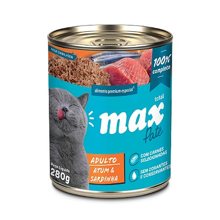 Alimento Úmido Lata Patê Max Cat Adultos sabor Atum e Sardinha 280g