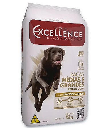 Ração Seca Dog Excellence Cães Adultos Light Raças Grandes sabor Frango e Arroz 15kg