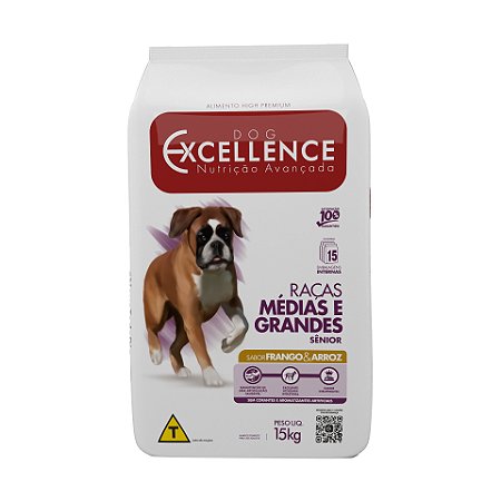 Ração Seca Dog Excellence Cães Sênior Raças Grandes sabor Frango e Arroz 15kg