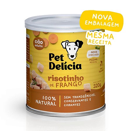 Alimento Úmido Lata Pet Delícia Cães Adultos sabor Risotinho de Frango 320g