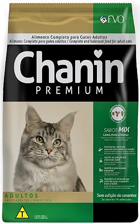 Ração Seca Chanin Premium Sem Corantes Adulto Sabor Mix Carne, Peixe e Frango