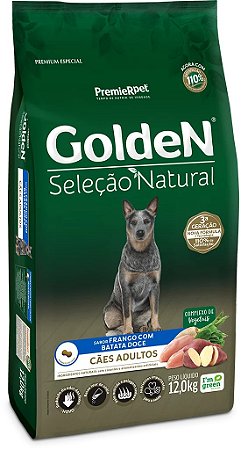 Ração Seca Golden Seleção Natural Cães Adultos sabor Frango com Batata Doce 12kg
