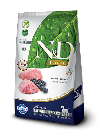 Ração Seca N&D Canine Prime Adult Medium sabor Cordeiro e Blueberry