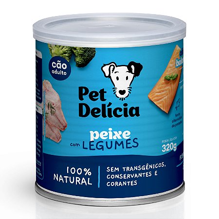 Alimento Úmido Lata Pet Delícia Cães Adultos sabor Peixe com Legumes 320g