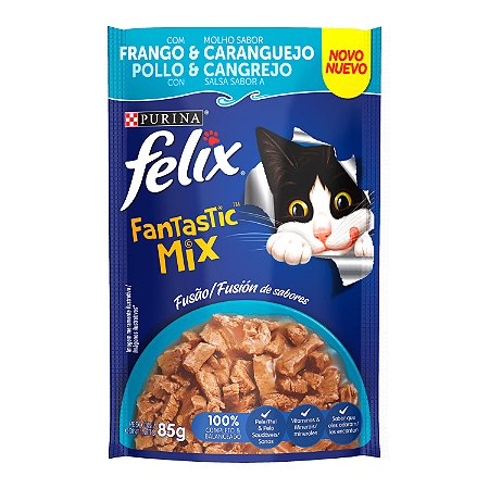 Alimento Úmido Sachê Felix sabor Fantastic Mix com Frango e Caranguejo