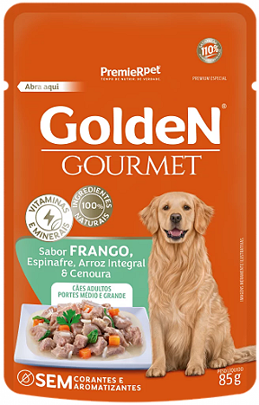Alimento Úmido Sachê Golden Gourmet Cães Adultos Porte Médio e Grande sabor Frango