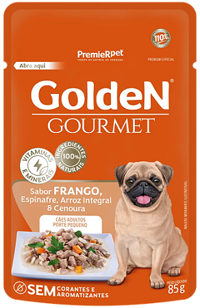 Alimento Úmido Sachê Golden Gourmet Cães Adultos Porte Pequeno sabor Frango