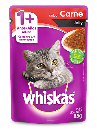 Alimento Úmido Sachê Whiskas Gatos Adultos 1+ sabor Carne ao Jelly
