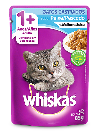 Alimento Úmido Sachê Whiskas Gatos Castrados 1+ sabor Peixe/Pescado ao Molho