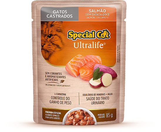 Alimento Úmido Sachê Special Cat Ultralife Castrado sabor Salmão