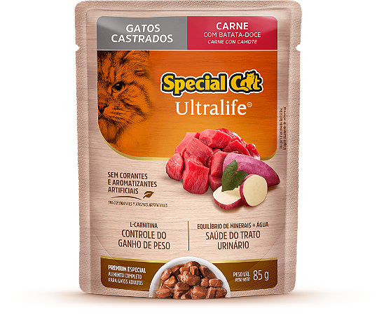 Alimento Úmido Sachê Special Cat Ultralife Castrado sabor Carne