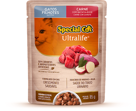 Alimento Úmido Sachê Special Cat Ultralife Filhote sabor Carne