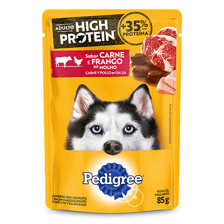 Alimento Úmido Sachê Pedigree High Protein Cães Adultos sabor Carne e Frango ao Molho