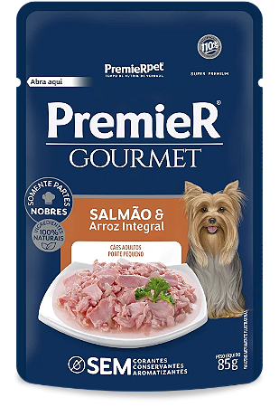 Alimento Úmido Sachê Premier Gourmet Cães Adultos Porte Pequeno sabor Salmão e Arroz Integral