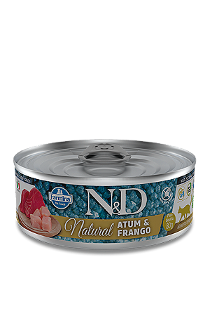Alimento Úmido Lata N&D Feline Natural sabor Atum e Frango 80g