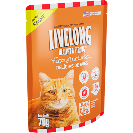 Alimento Úmido Sachê Livelong Gatos sabor Delícias de Aves 70g