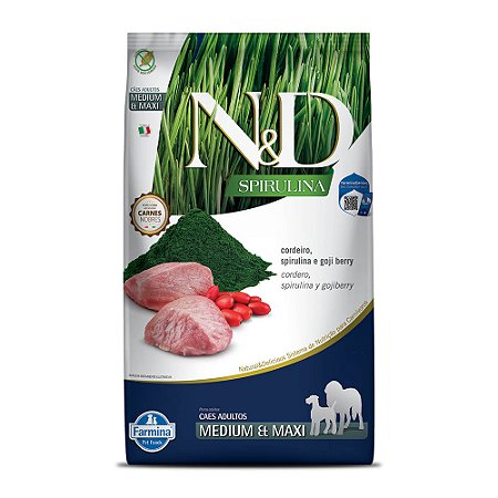 Ração Seca N&D Canine Spirulina Adult Medium e Maxi sabor Cordeiro, Spirulina e Goji Berry 10,1kg
