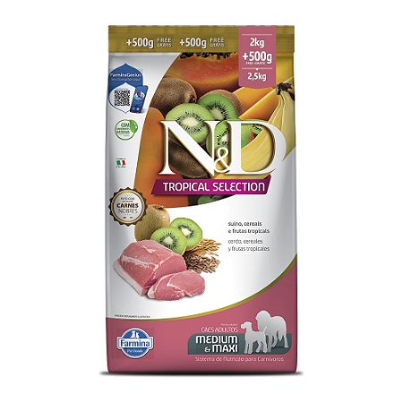 Ração Seca N&D Tropical Selection Adult Medium e Maxi sabor Suíno