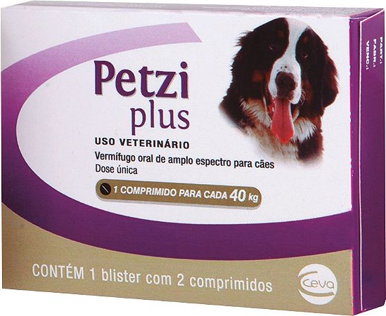 Vermífugo Ceva Petzi Plus 2,8g 40kg 2 Comprimidos
