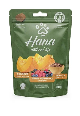 Snack Hana Natural Life Nuggets Cães sabor Abóbora, Frutas Vermelhas e Linhaça