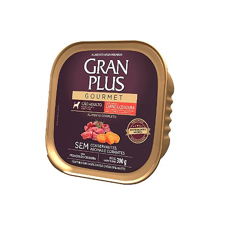 Patê Gran Plus Gourmet Cães Adulto sabor Carne e Cenoura 300g
