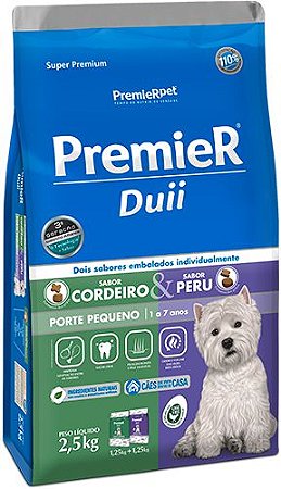 Ração Seca Premier Ambientes Internos Porte Pequeno Adulto Duii sabor Cordeiro e Peru