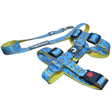 Kit Peitoral H antipuxão + Guia para cães - Rocket