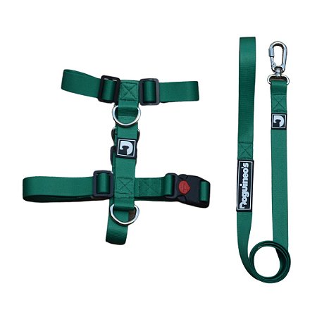 Kit Peitoral H antipuxão + Guia para cães - Verde Bandeira