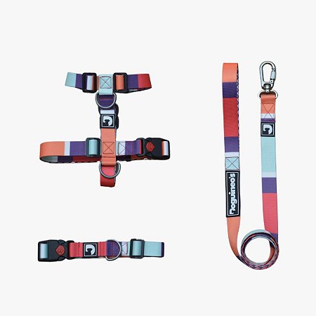 Kit Peitoral H antipuxão + Guia + Coleira para cães - Loop