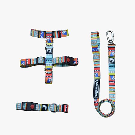 Kit Peitoral H + Guia + Coleira para cães - Tribo