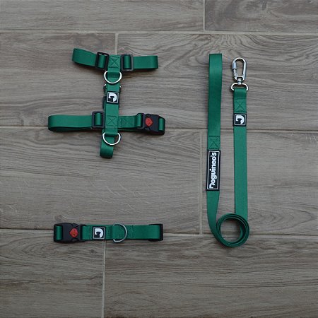 Kit Peitoral H antipuxão + Guia + Coleira para cães - Verde