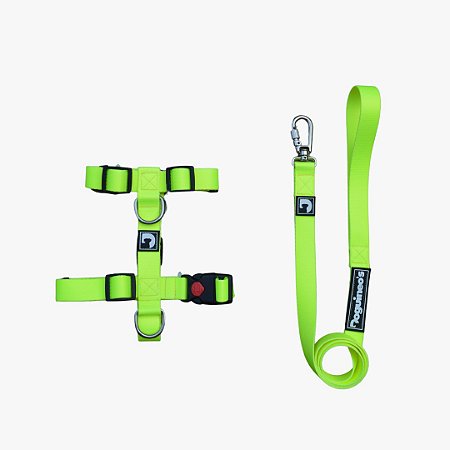 Kit Peitoral H Antipuxão + Guia para cães - Amarelo Neon