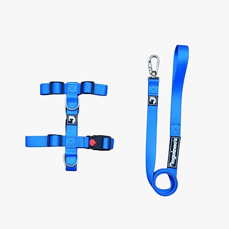 Kit Peitoral H Antipuxão + Guia para cães - Azul Royal