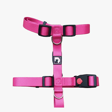 Peitoral H + Guia para cães - Rosa dark