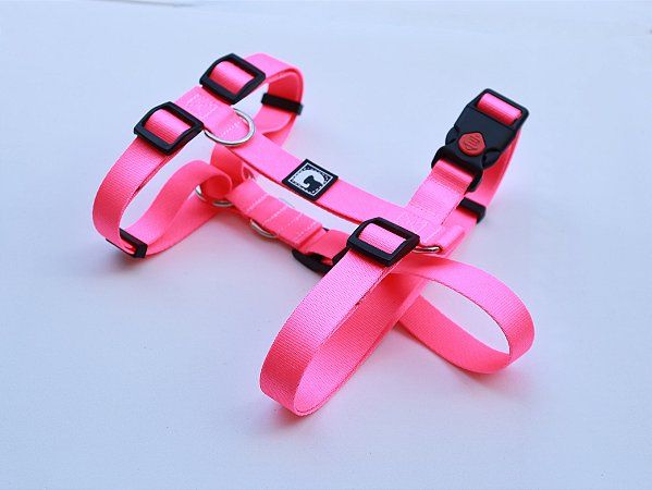 Kit Peitoral H + Guia para cães - Rosa Ciclete